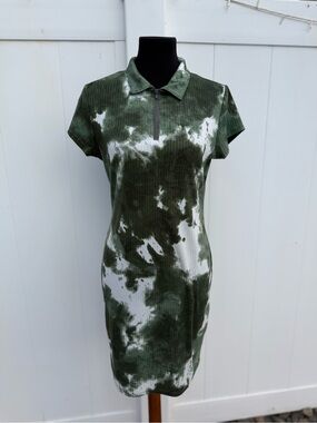 Tie-Dye Polo Bodycon Dress - Olive Green